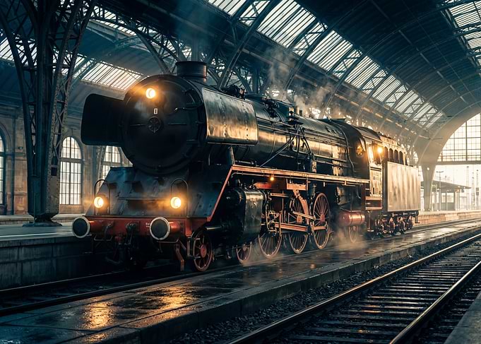Vintage Steam Train at Station