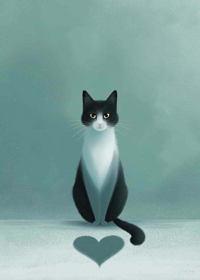 Tuxedo Cat with Heart Shadow
