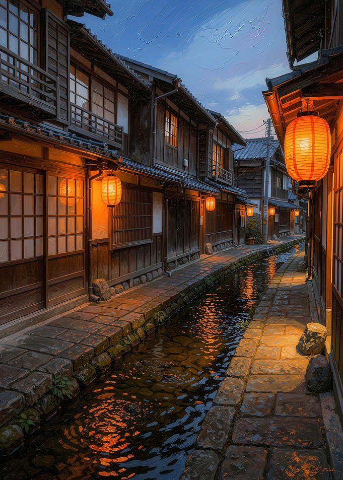 Traditional Japanese Street at Dusk