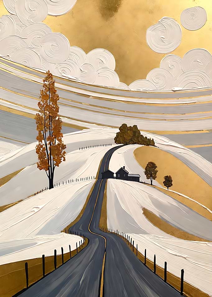 Winter Landscape with Winding Road