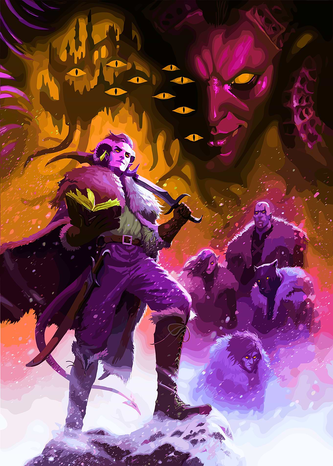 Fantasy characters in a mystical landscape