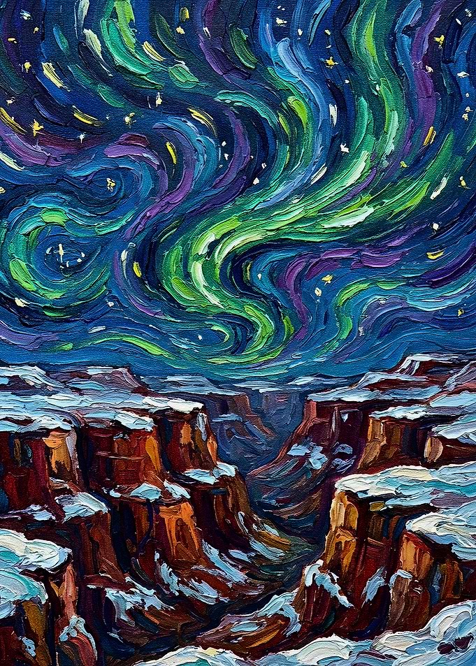 Aurora Borealis Over Snowy Canyon
