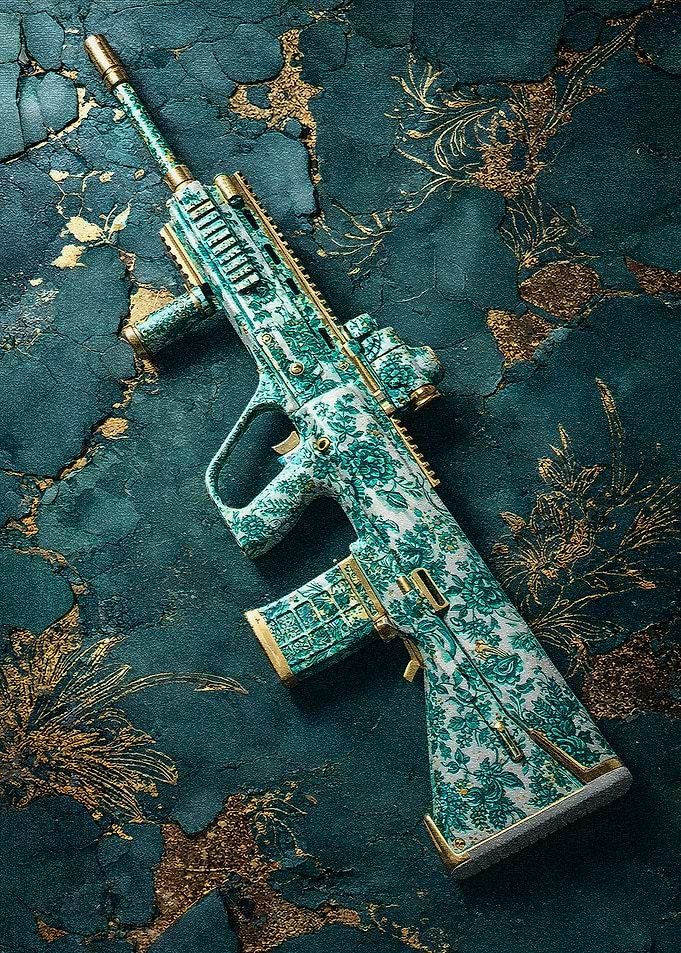 Ornate Floral Rifle on Textured Background
