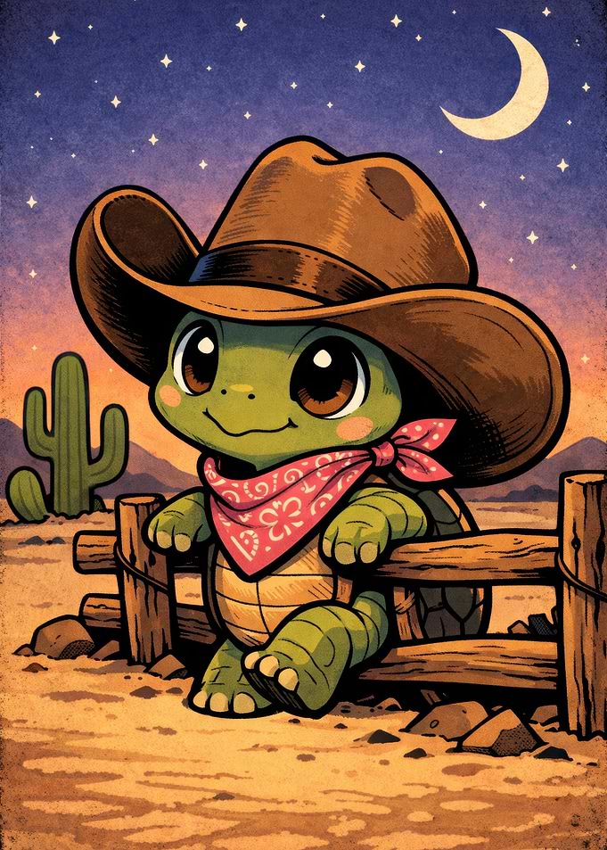 Cute Cowboy Turtle in Desert