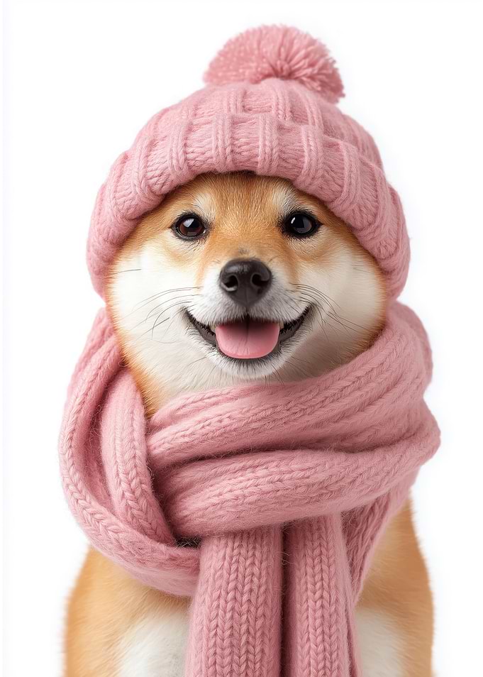 Cute Shiba Inu Dog in Pink Winter Gear