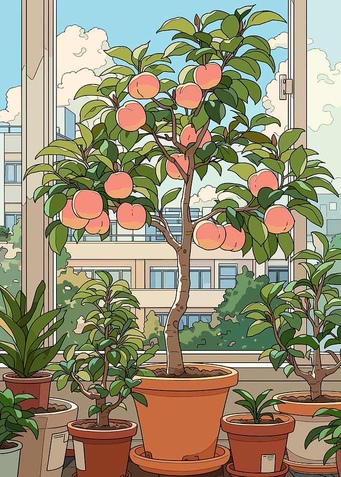 Potted Peach Tree by the Window