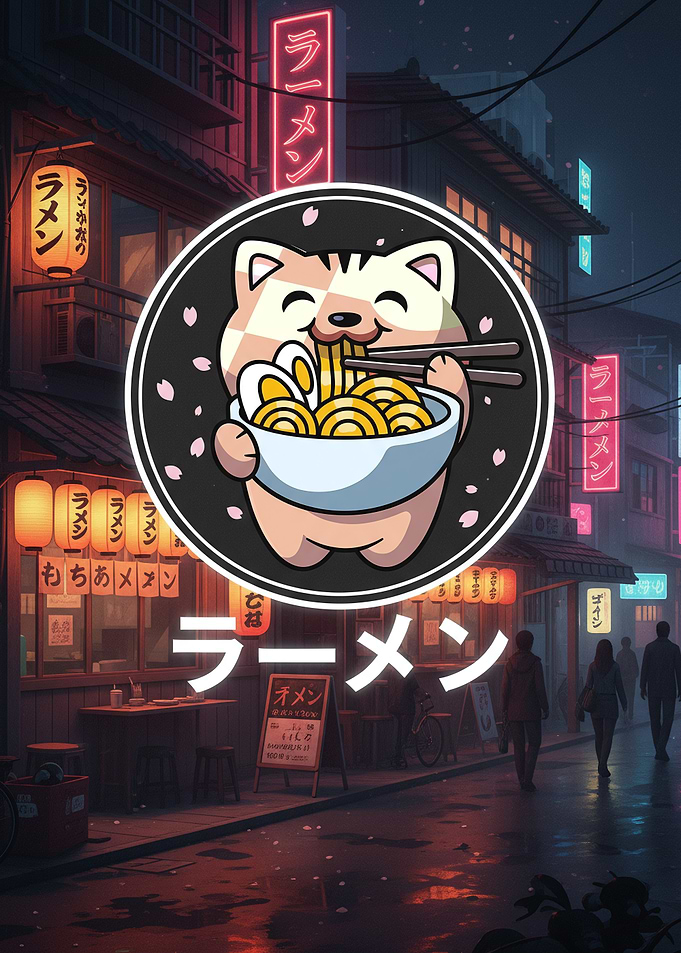 Cute Cat Eating Ramen