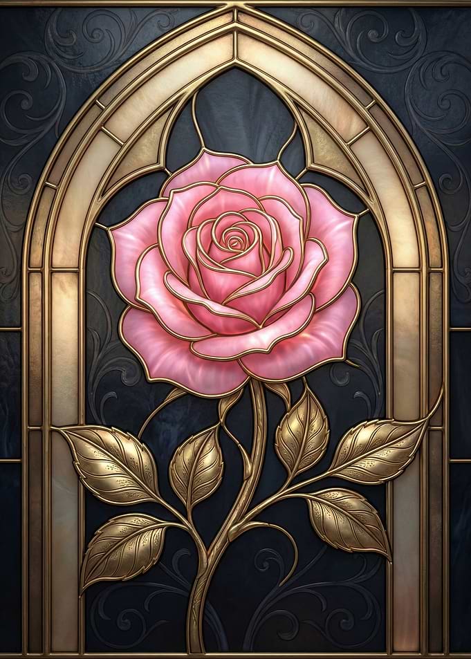 Pink Rose Stained Glass Art