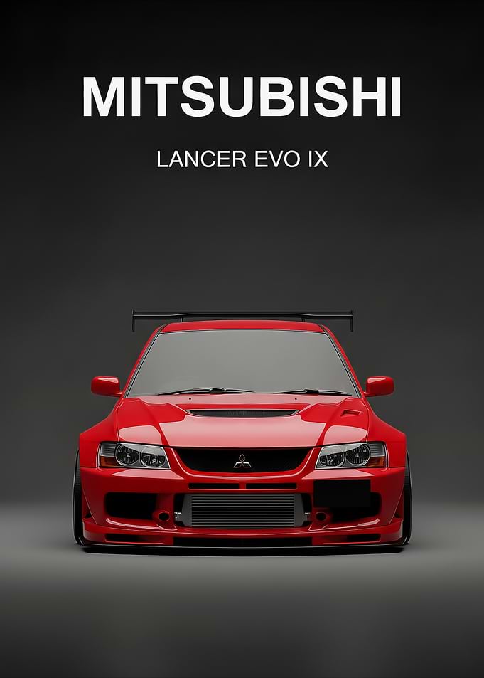 Red Mitsubishi Lancer Evo IX face poster