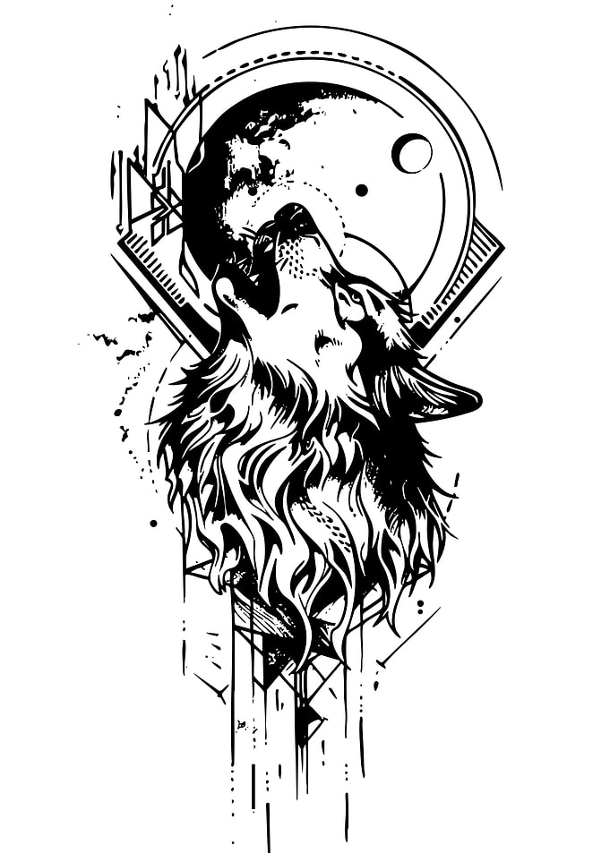 Wolf Howling at Geometric Moon