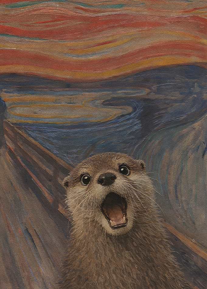 Otter Screaming in front of Edvard Munch's The Scream