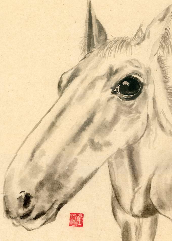 Ink Wash Painting of a Horse Head