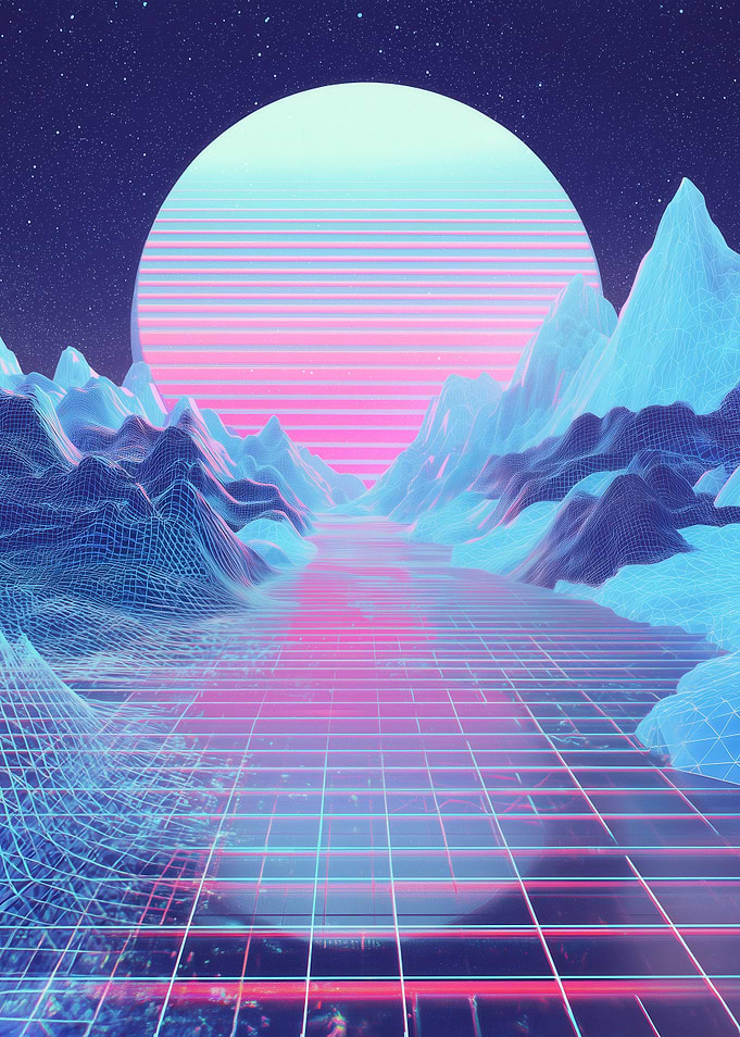 Retro Futuristic Mountain Landscape