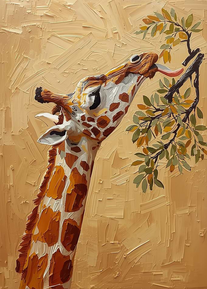 Giraffe Eating Leaves from a Tree
