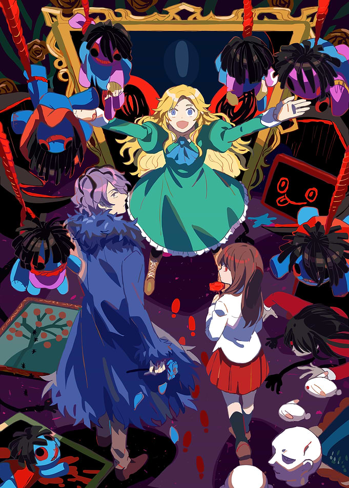 Surreal Anime Scene with Hanging Figures
