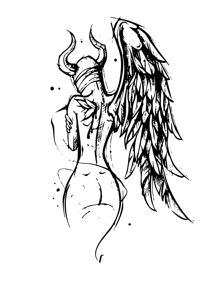 Dark Angel with Horns and Wings
