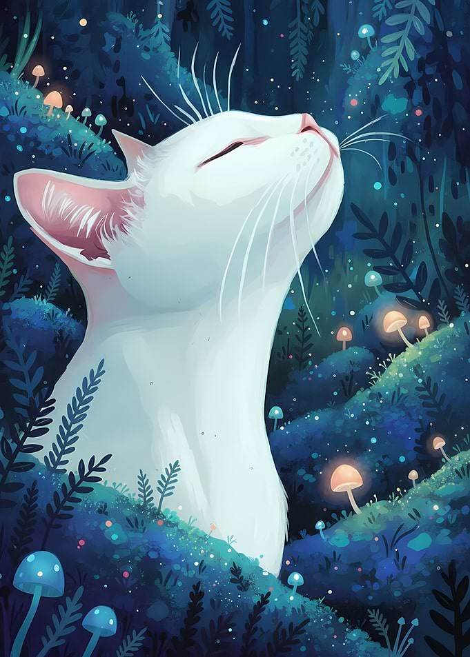 White Cat in Enchanted Forest