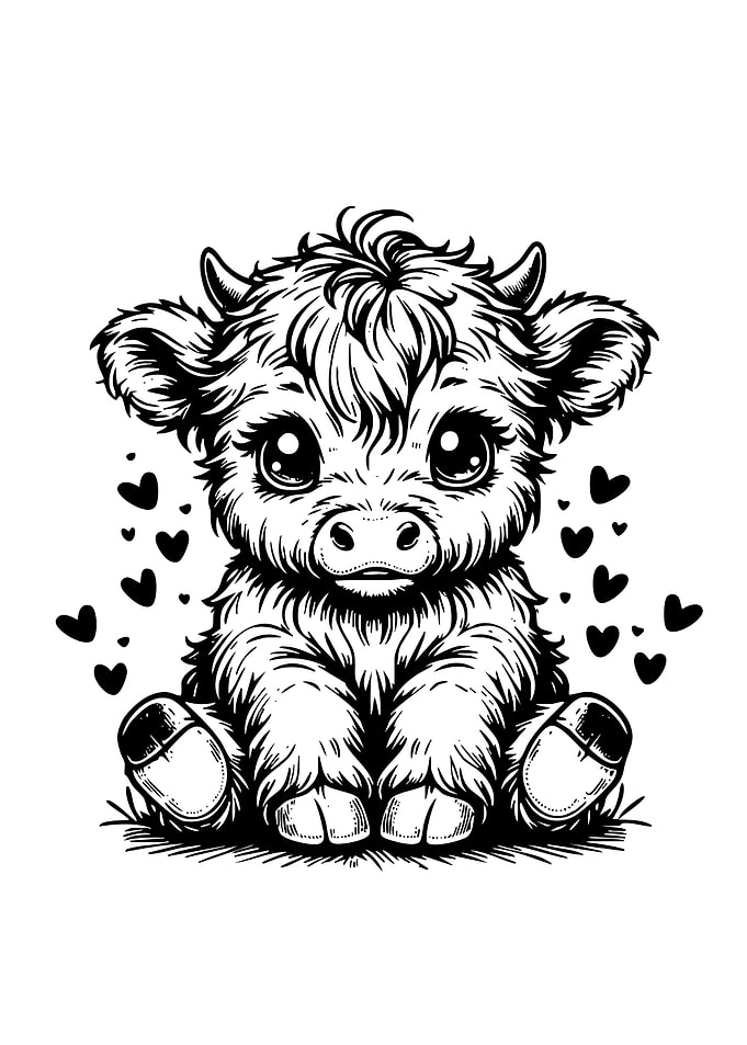 Cute Highland Cow with Hearts