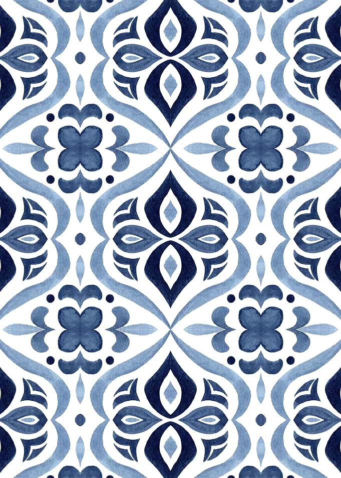 Blue and White Watercolor Tile Pattern
