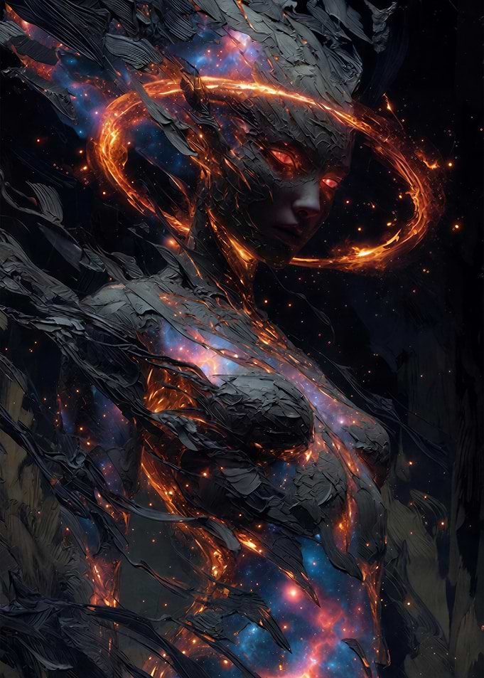 Cosmic Being with Fiery Aura