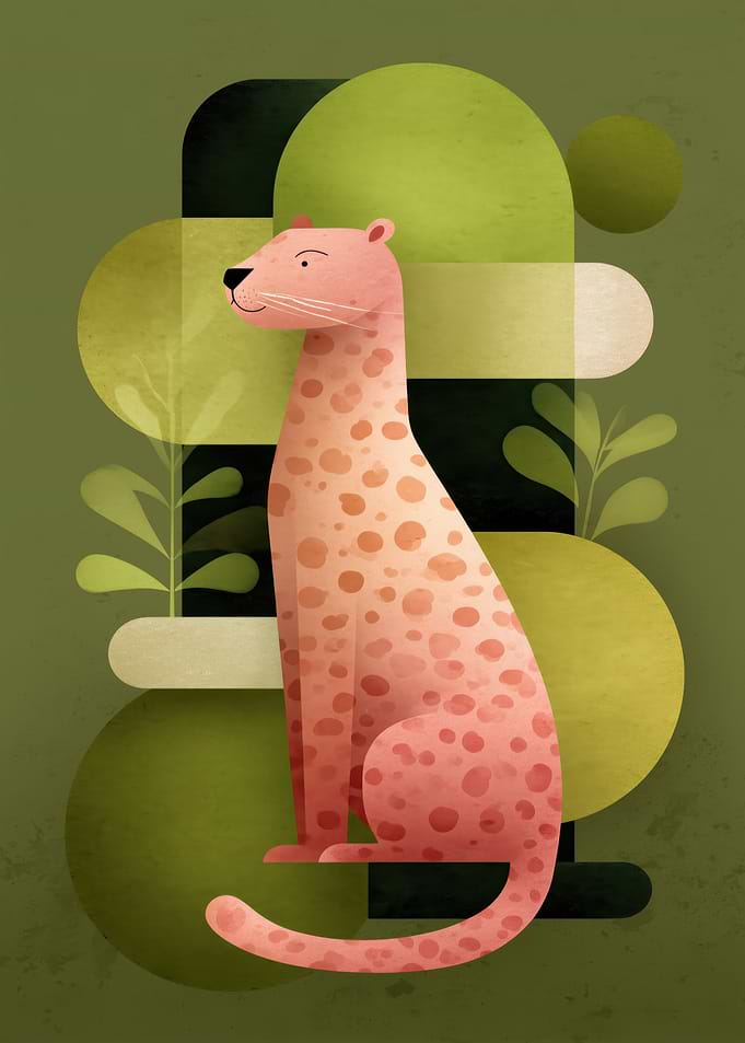 Pink Cheetah with Green Abstract Background