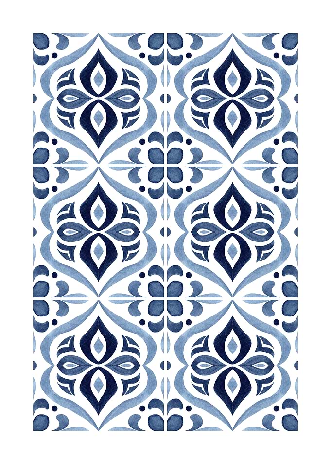 Blue and White Watercolor Tile Pattern