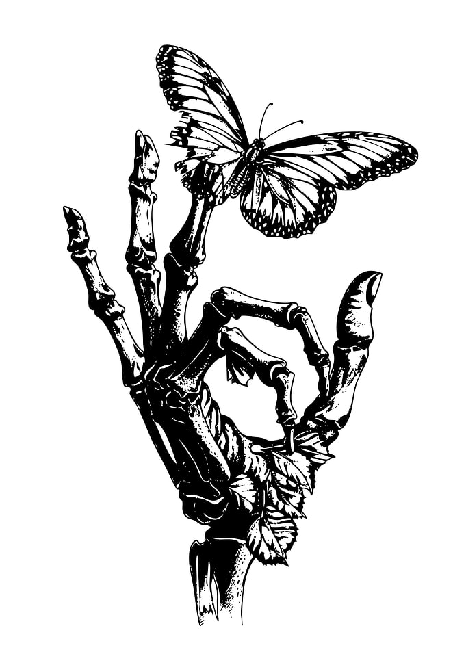 Skeleton Hand Holding Butterfly