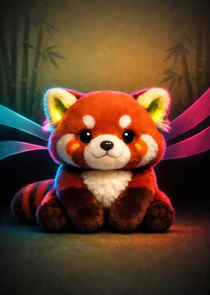 Cute Red Panda with Neon Lights