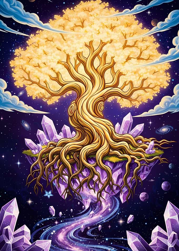 Cosmic Tree of Life with Crystals