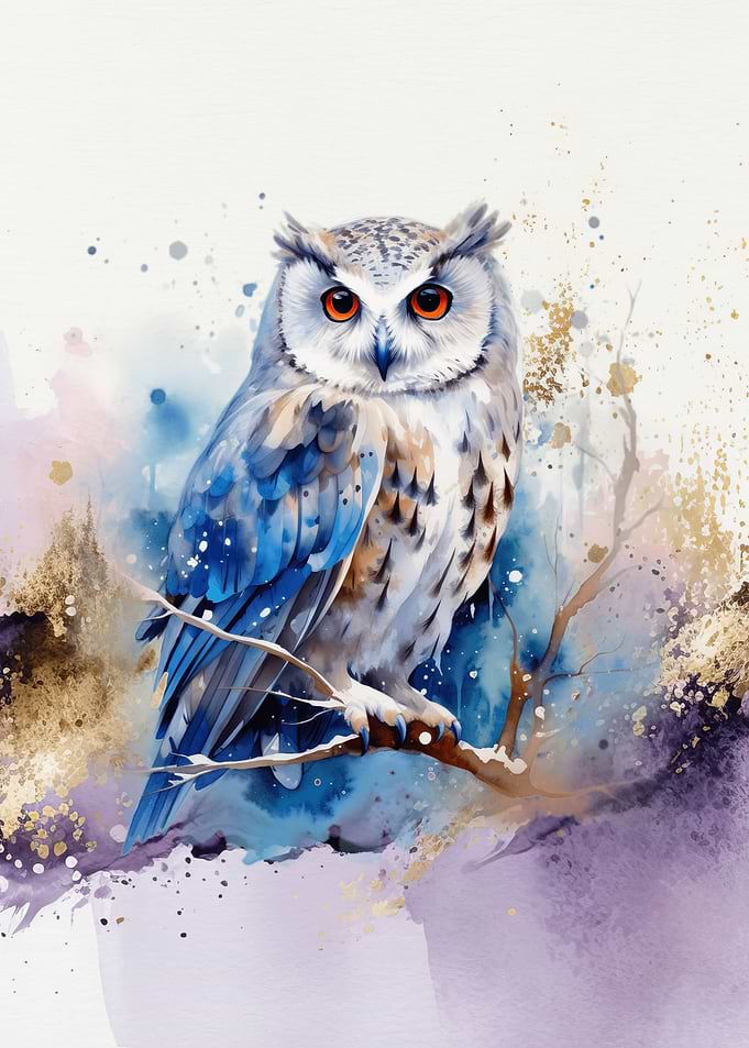Watercolor Owl on a Branch