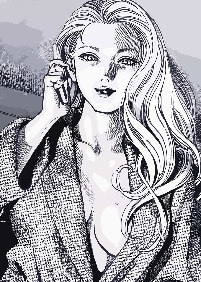 Woman on Phone in Robe