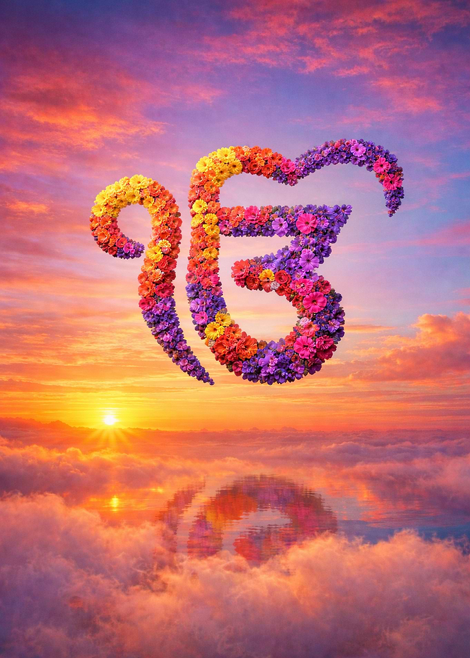 Ik Onkar Symbol Made of Flowers