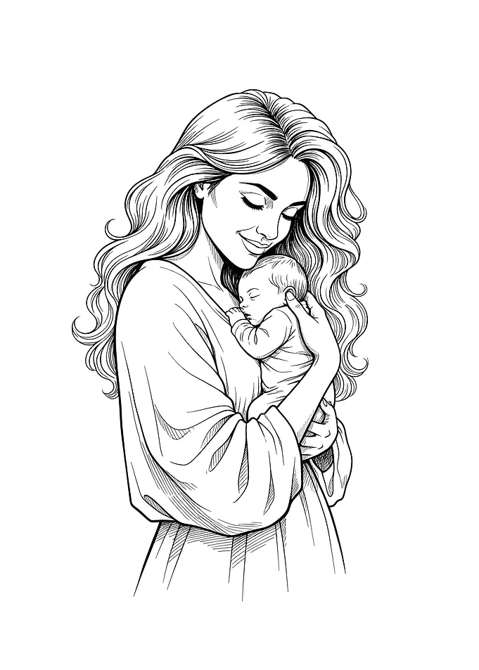 Mother holding sleeping baby