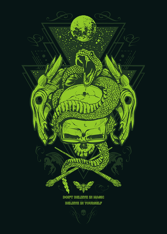 Snake Skull Moon Geometric Design