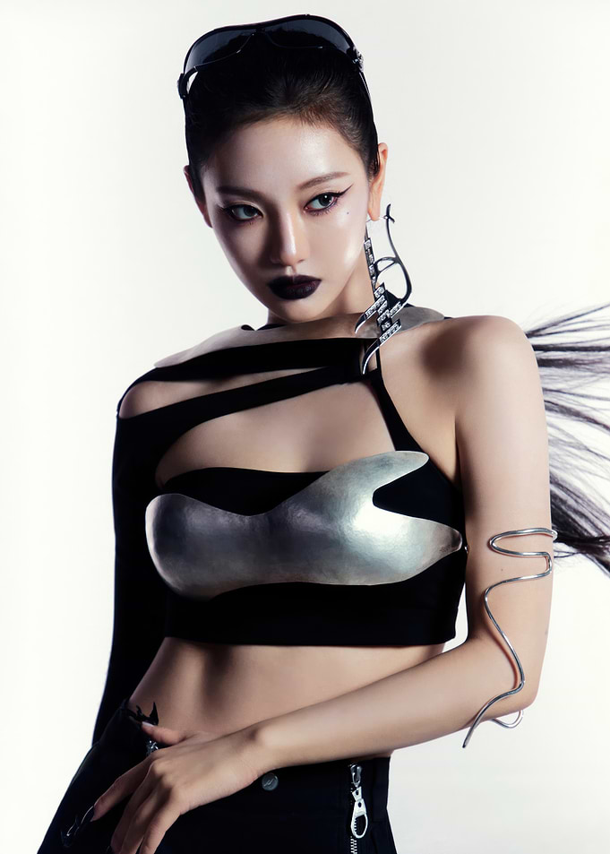 K-pop Idol in Futuristic Black Outfit aespa