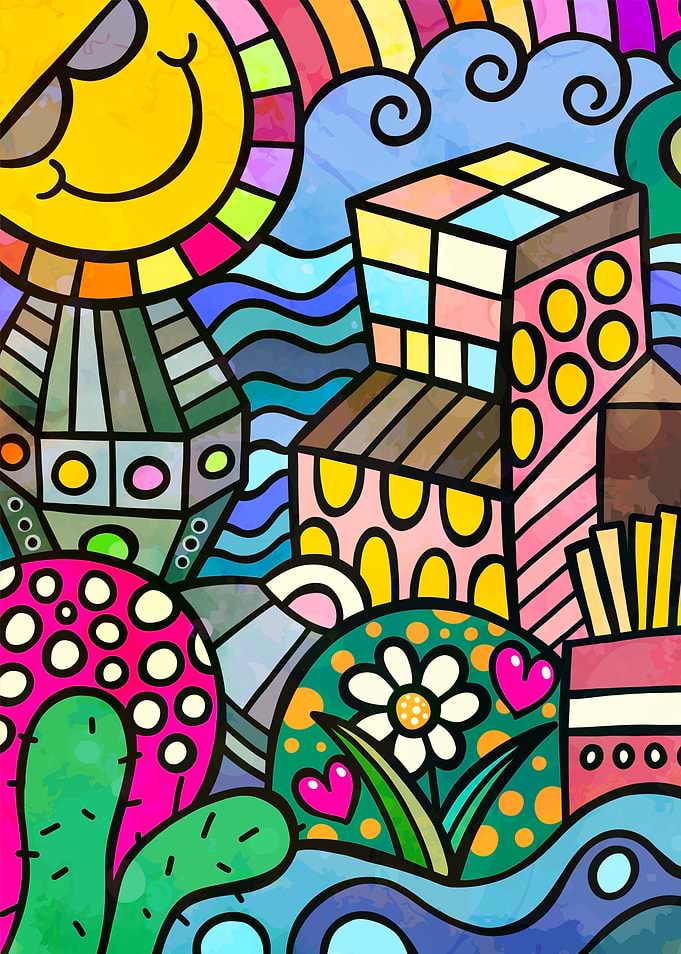 Vibrant Abstract Doodle Art Scene
