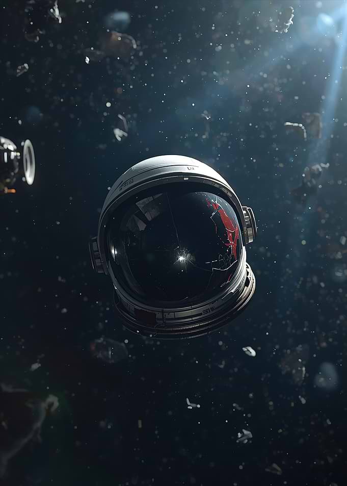 Astronaut Helmet in Space Debris