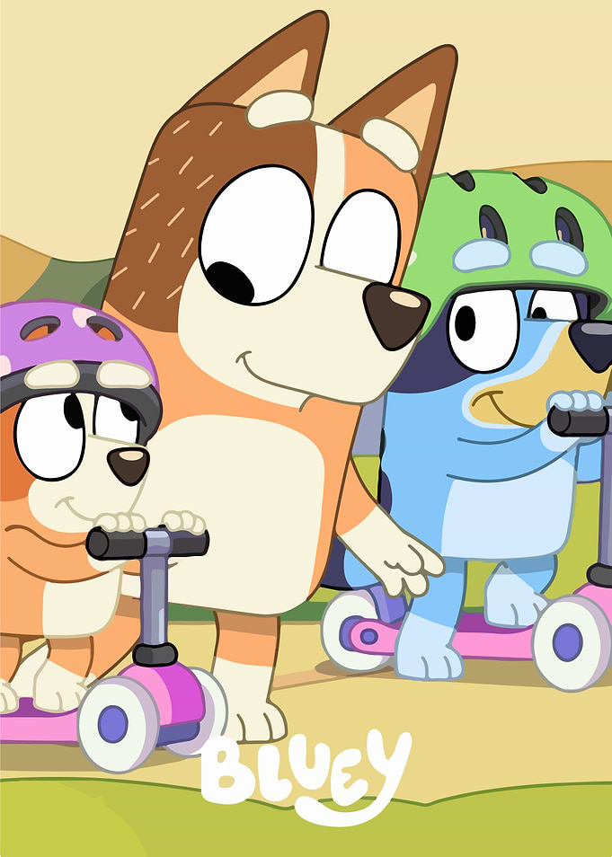 Bluey Characters on Scooters