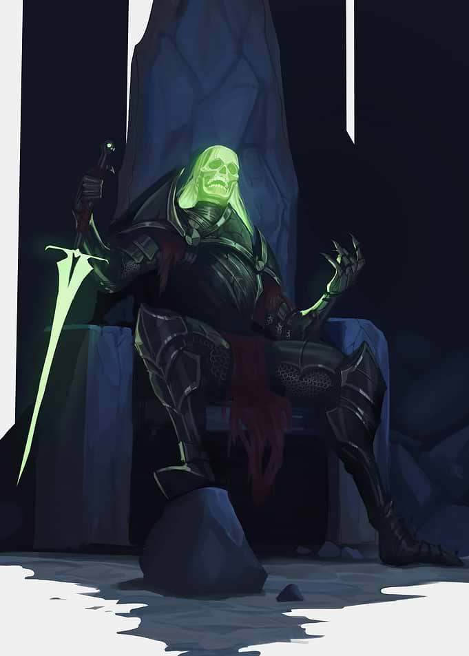 Undead Knight on Throne with Glowing Sword