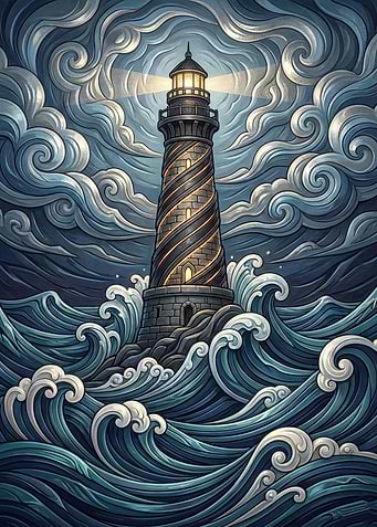 Lighthouse in a Stormy Sea