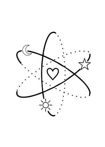 Cosmic Atom Symbol with Celestial Icons