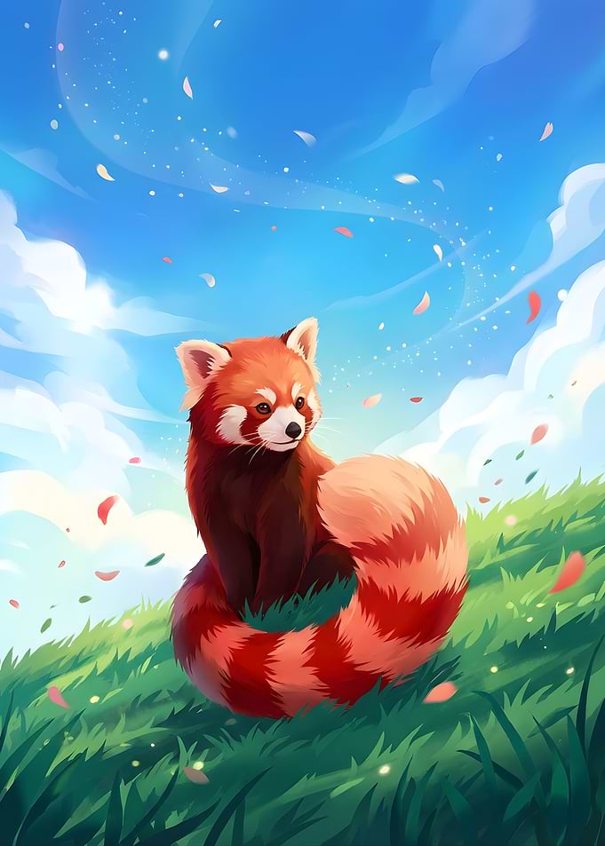 Red Panda in a Grassy Field