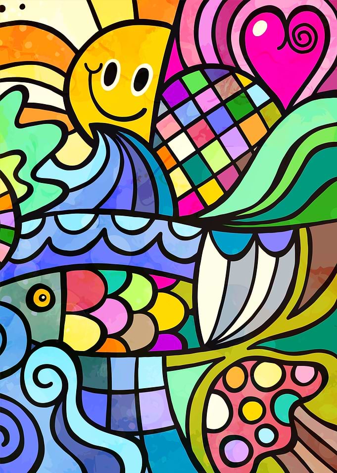 Colorful Abstract Fish and Sun