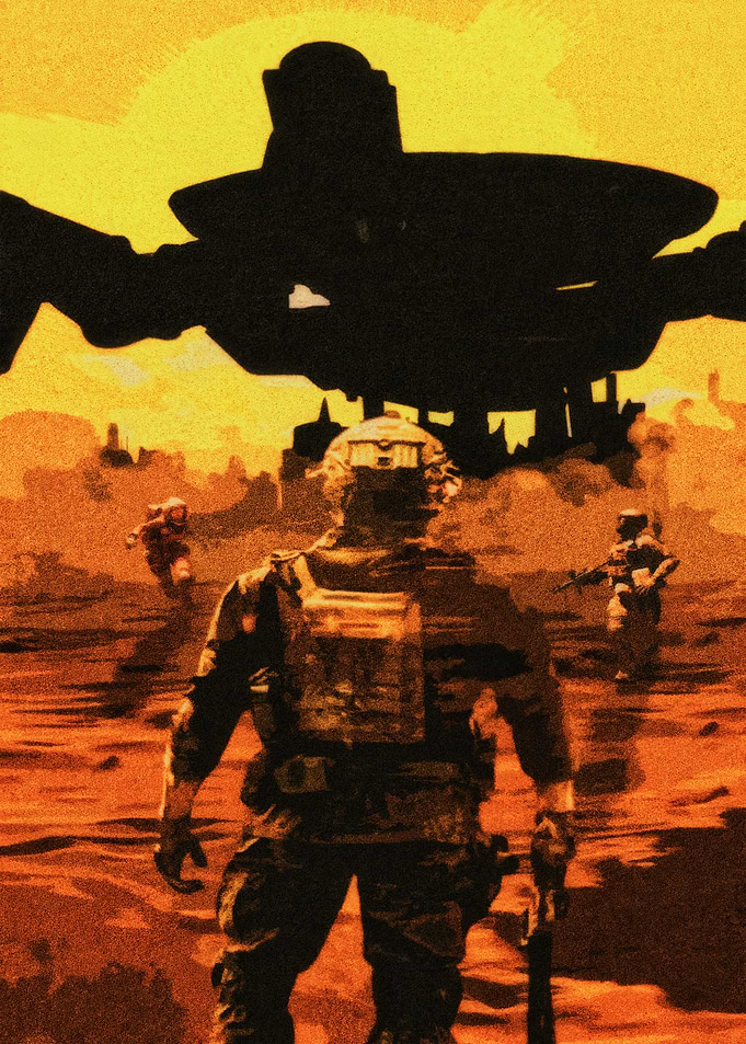Soldiers facing alien invasion