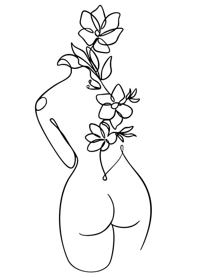 Line Art of Woman with Flowers