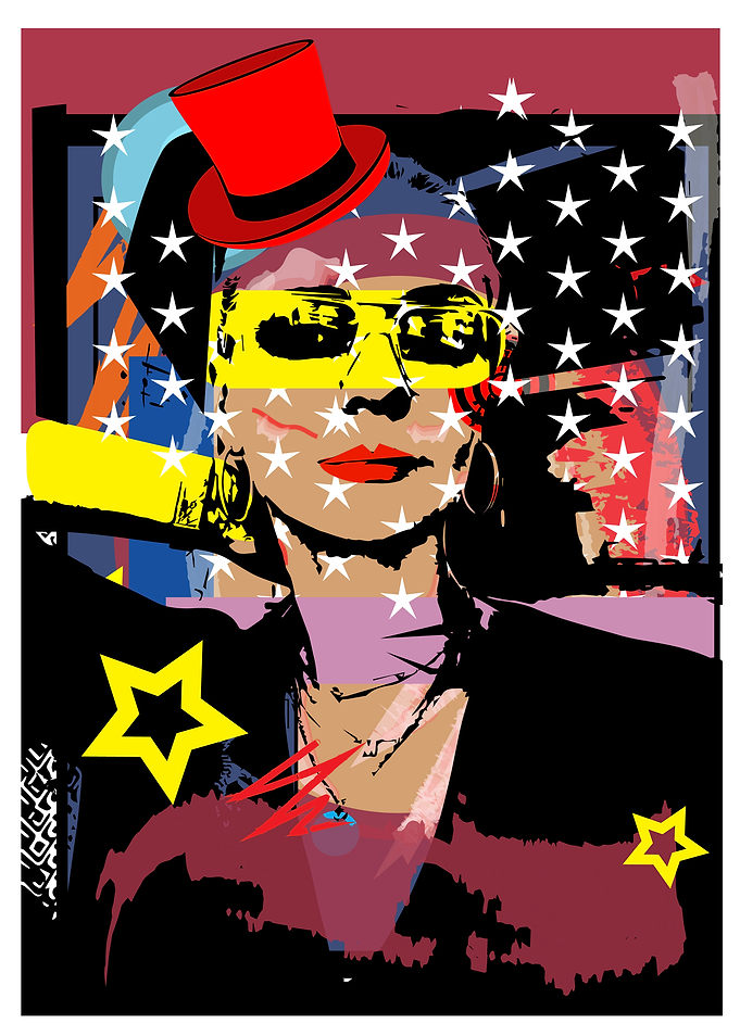Pop Art Portrait with American Flag Elements