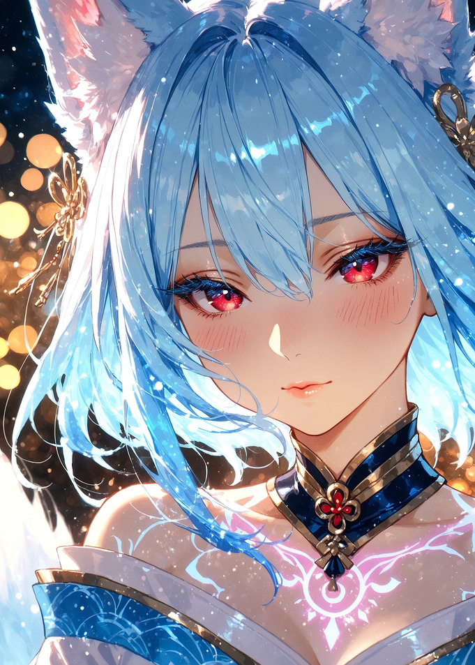 Anime Girl with Blue Hair and Red Eyes