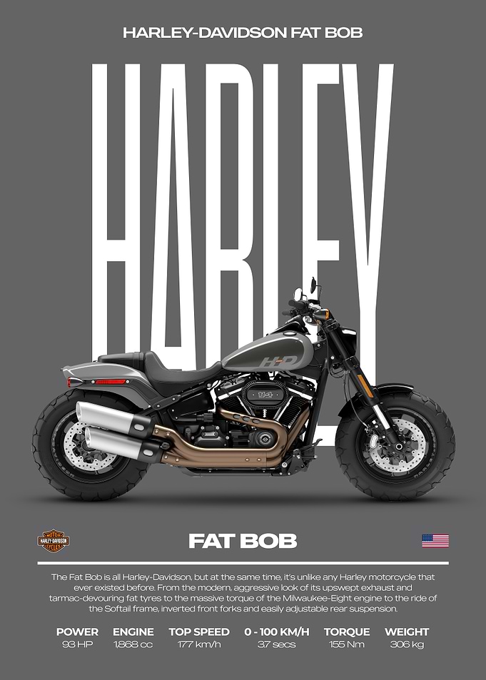 Harley-Davidson Fat Bob Motorcycle Poster
