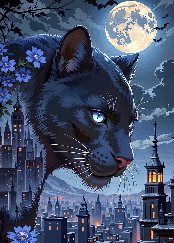 Panther Over Cityscape