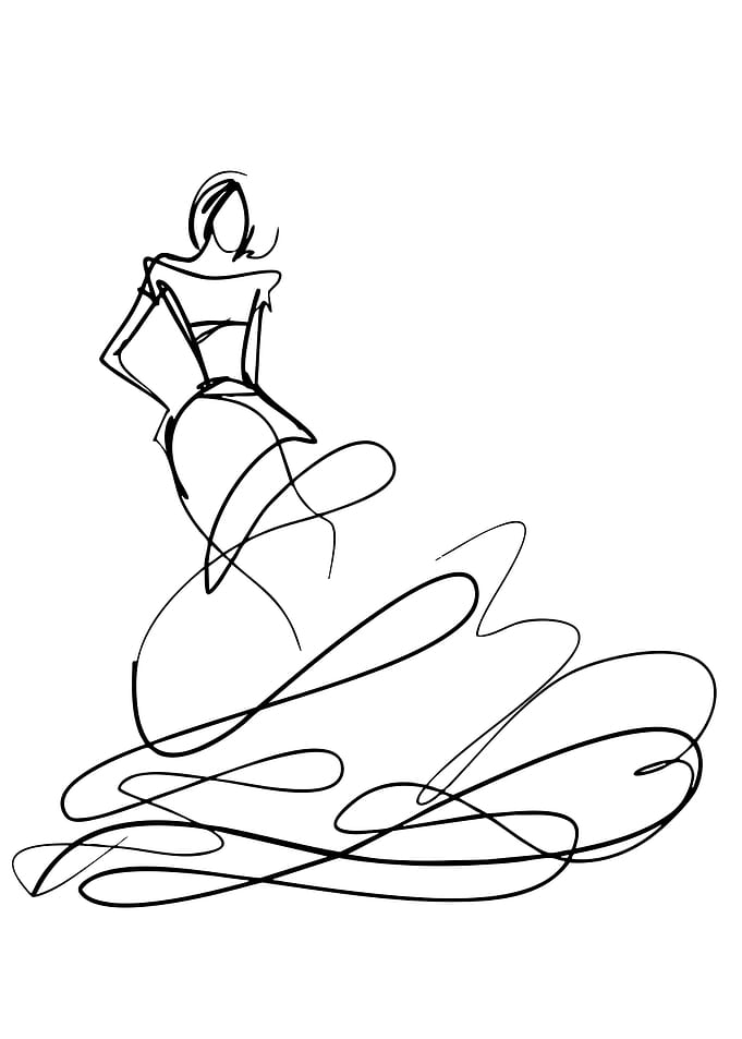 Fashion illustration of a woman in a gown